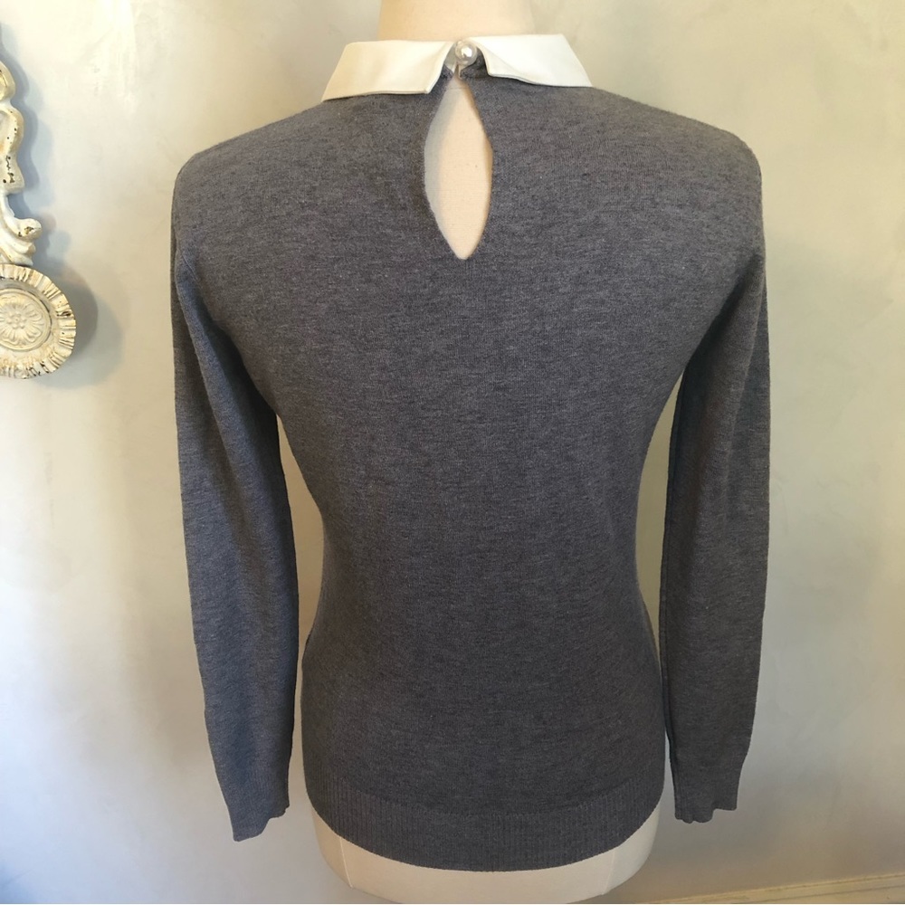 Vila Milano Gray sweater w/embellished beads & rhinestone pt.collar Size Medium - Picture 5 of 9